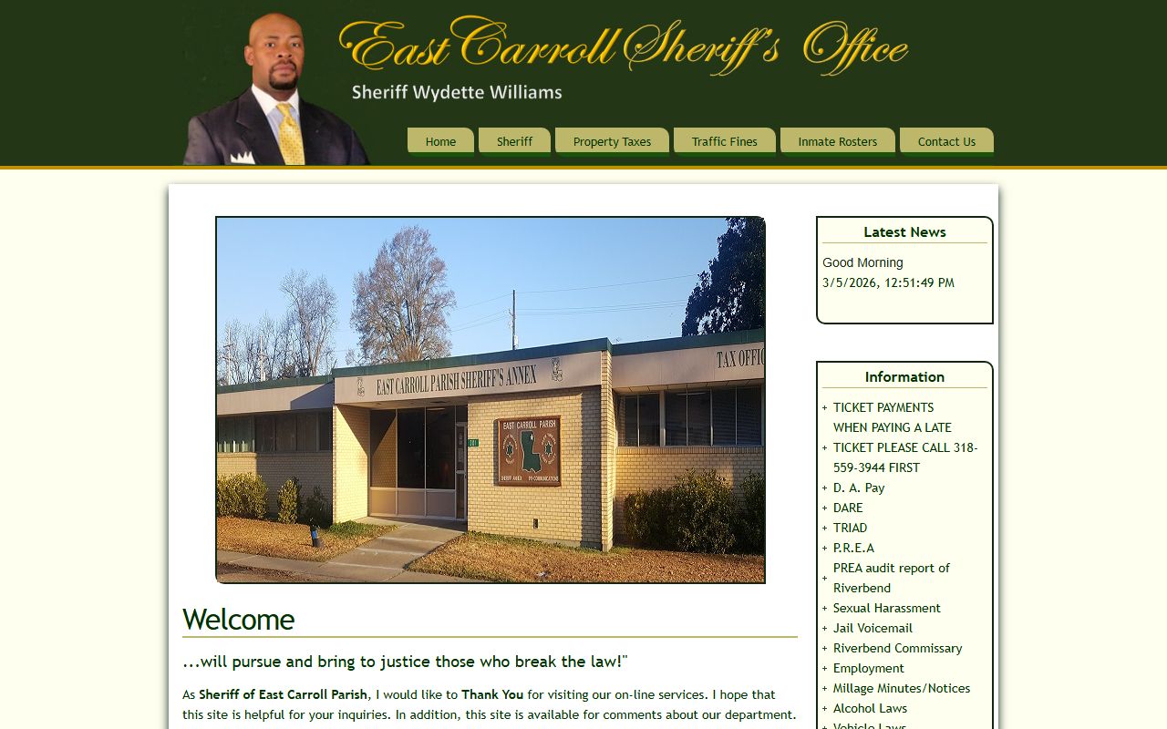 East Carroll Parish Sheriff's Office website for DUI arrest records