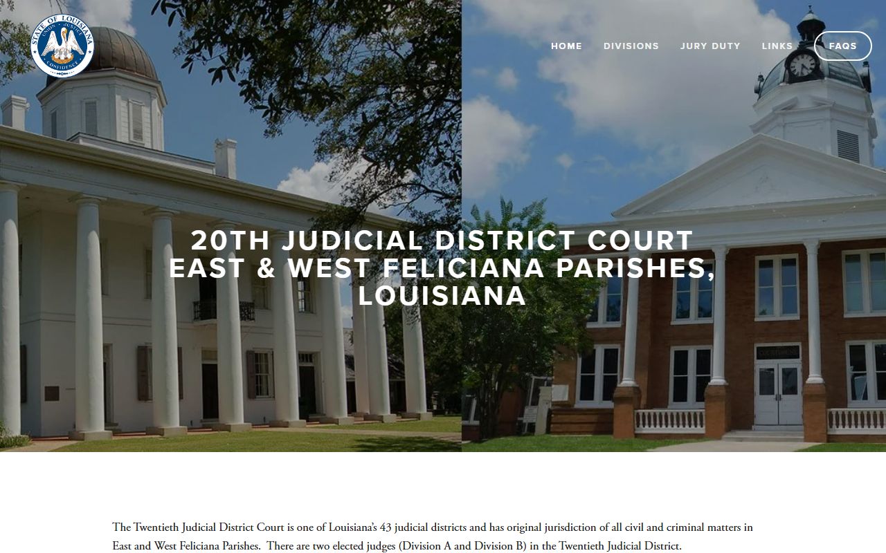 20th Judicial District Court website serving East and West Feliciana parishes for DUI records