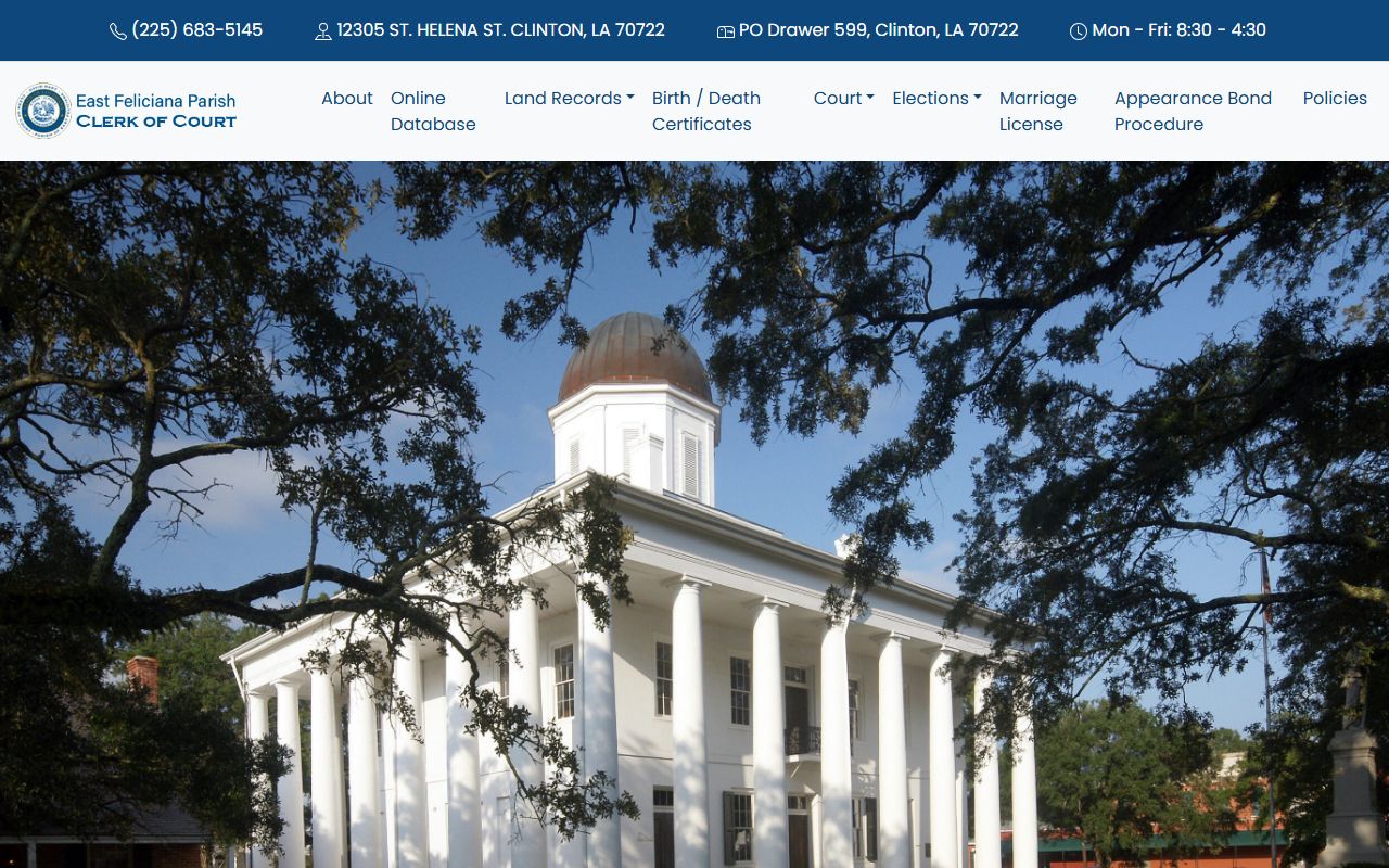 East Feliciana Parish Clerk of Court website for DUI records access