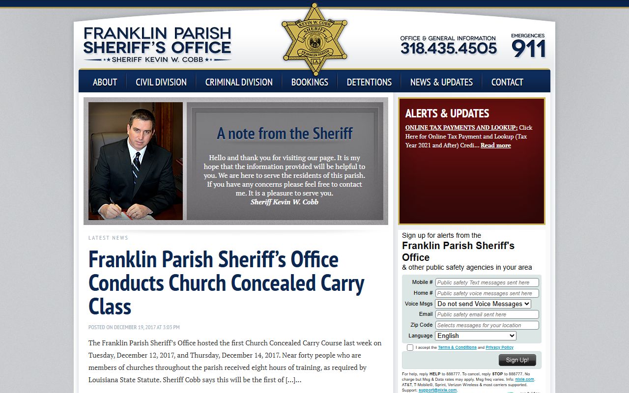 Franklin Parish Sheriff's Office website for DUI arrest records in Winnsboro