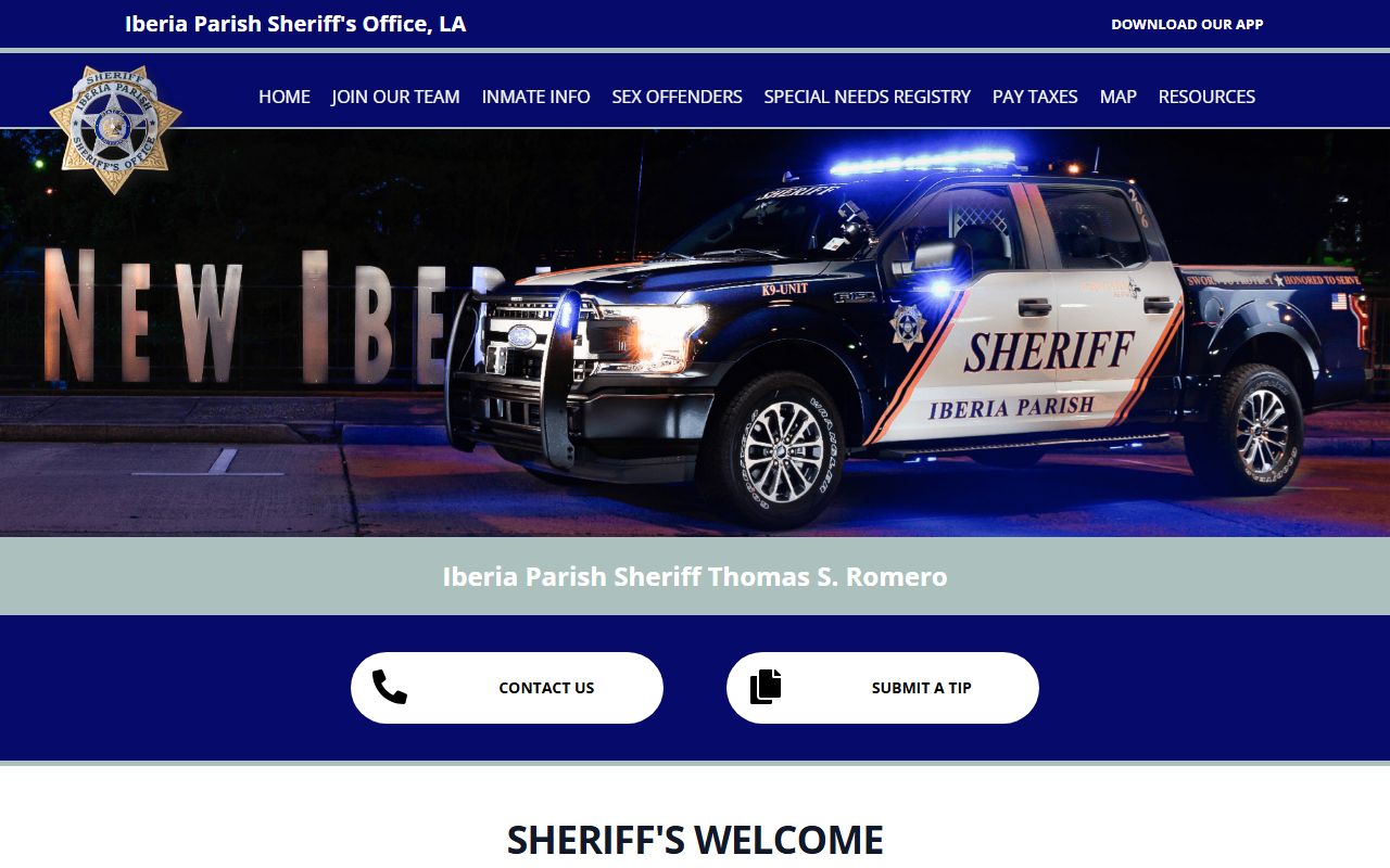 Iberia Parish Sheriff's Office website with online warrant search for DUI records