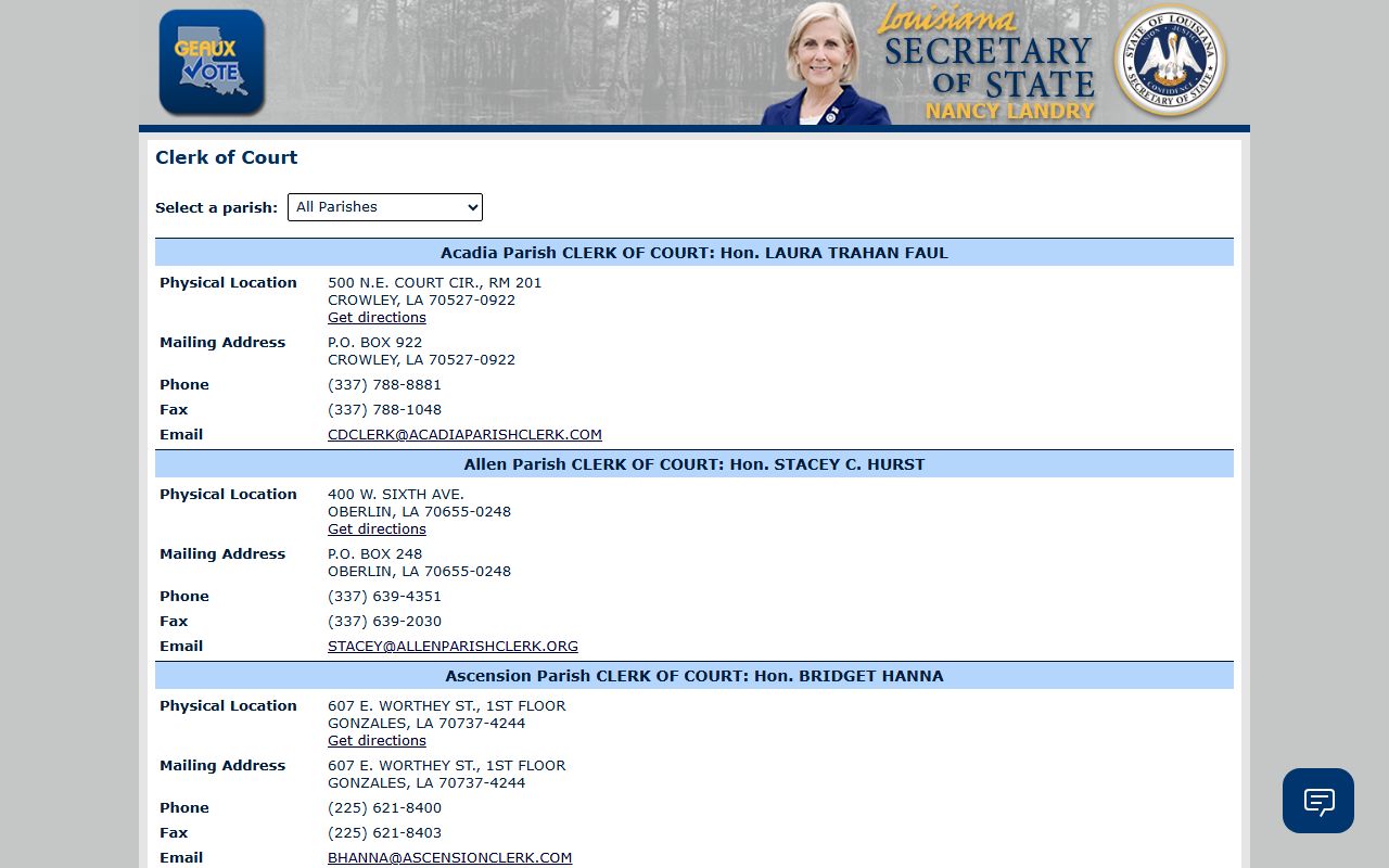 Louisiana Secretary of State clerk lookup portal for Plaquemines Parish DUI records