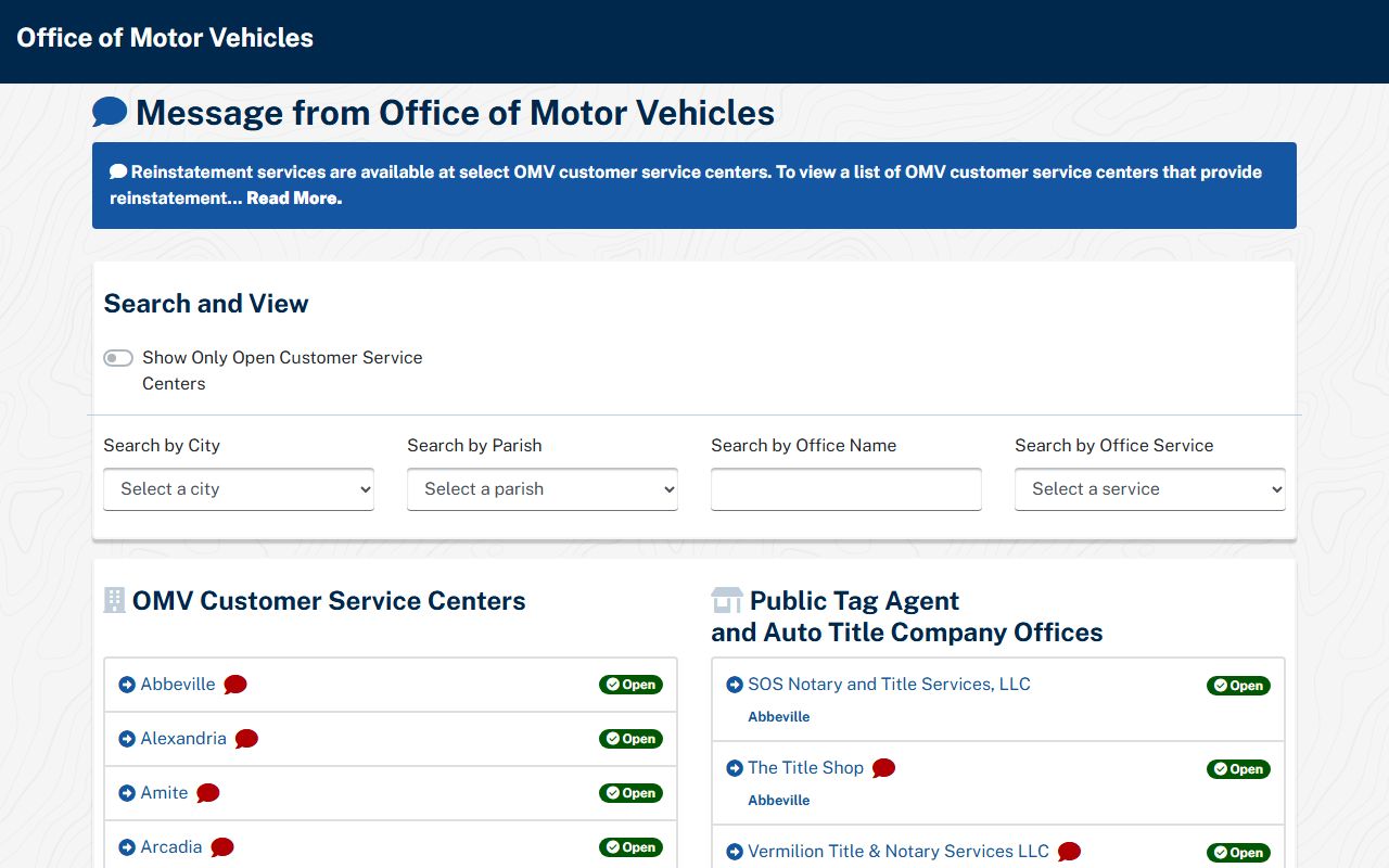 Louisiana OMV office locator for in-person DUI record services